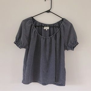 Madewell Texture & Thread Navy Striped Peasant Blouse Medium